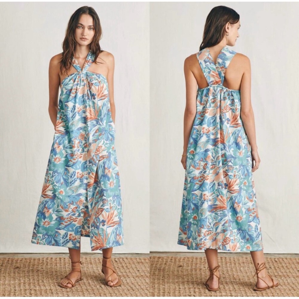 Faherty Bay Twist Halter Midi Dress Paradise Blossom Floral Print Medium M